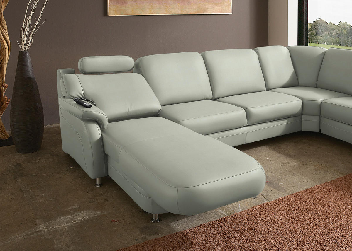 WOHNLANDSCHAFT  in Echtleder Silberfarben  - Silberfarben/Alufarben, KONVENTIONELL, Leder/Metall (165/329/239cm) - Beldomo Premium
