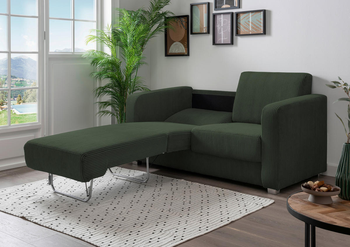 SCHLAFSOFA in Textil Dunkelgrün  - Chromfarben/Dunkelgrün, Basics, Kunststoff/Textil (159/88/87cm) - Livetastic