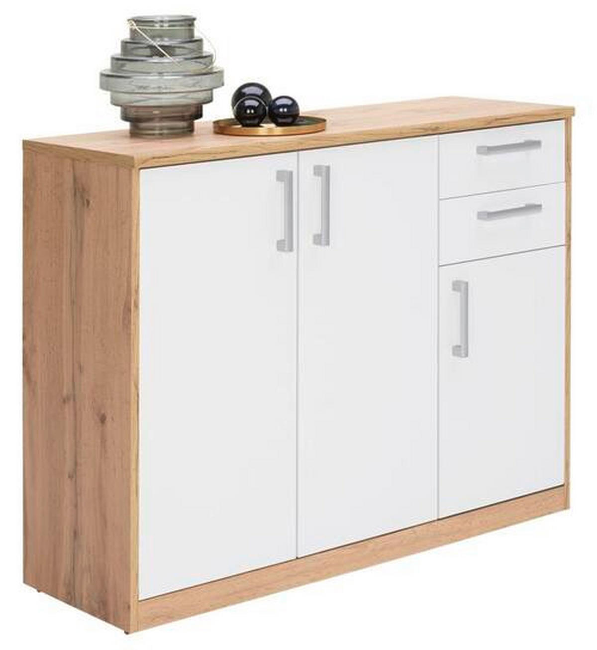 KOMMODE 106/84/36 cm  in Weiß, Eiche Wotan  - Silberfarben/Eiche Wotan, Basics, Holzwerkstoff/Kunststoff (106/84/36cm) - Xora