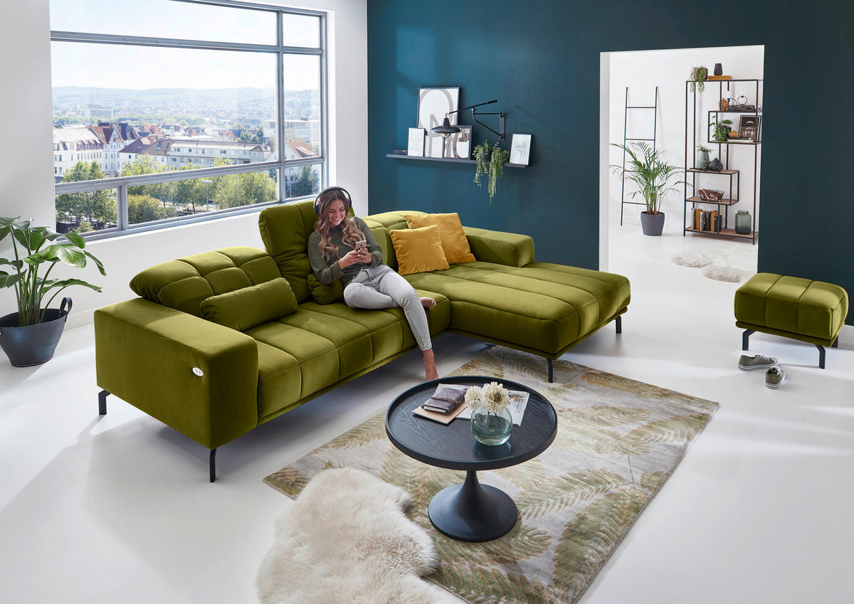 ECKSOFA in Velours Grün  - Schwarz/Grün, Design, Textil/Metall (293/195cm) - Beldomo Style