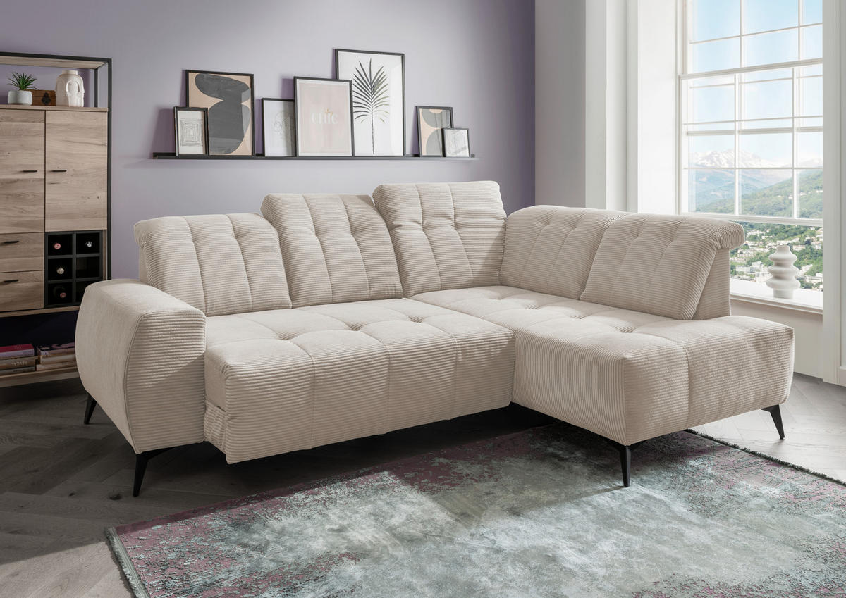 ECKSOFA Beige Cord  - Beige/Schwarz, MODERN, Textil/Metall (261/200cm) - Livetastic