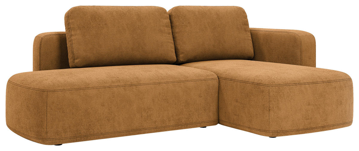 ECKSOFA Goldfarben Chenille Rückenkissen, Bettkasten, Schlaffunktion, Rücken echt, Liegefläche im Originalstoff  - Goldfarben/Schwarz, KONVENTIONELL, Kunststoff/Textil (244/160cm) - Milino