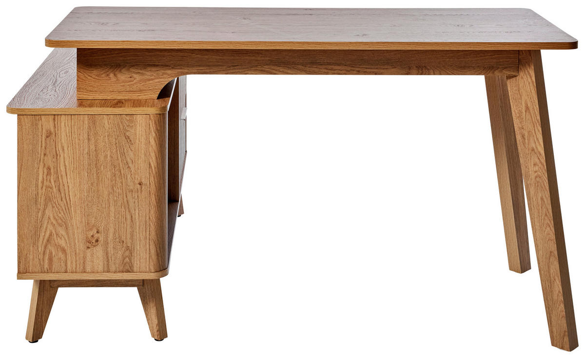 ECKSCHREIBTISCH 148/120/76,20 cm  in Eichefarben  - Eichefarben/Silberfarben, MODERN, Holzwerkstoff/Metall (148/120/76,20cm) - Livetastic