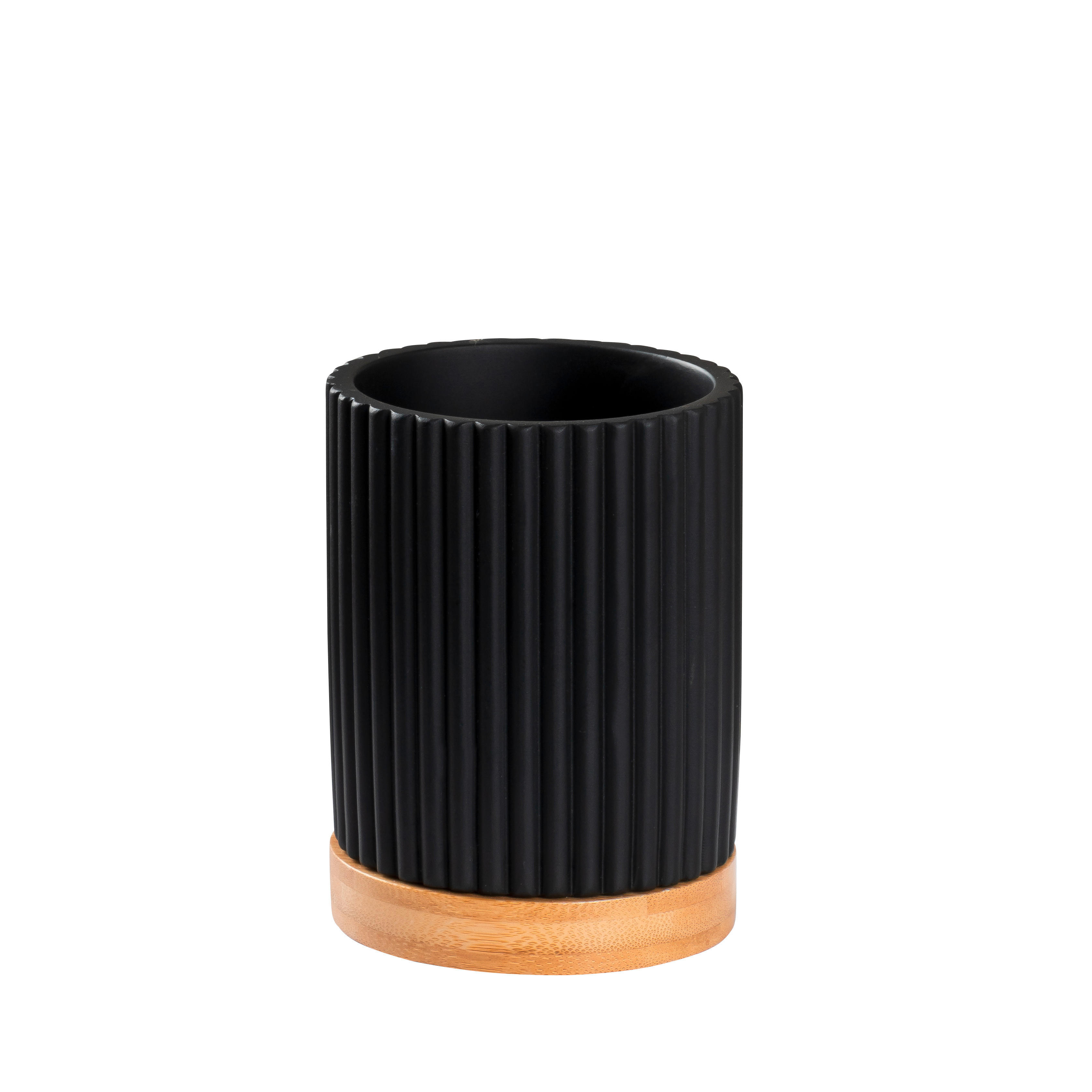 ZAHNPUTZBECHER Holz, Kunststoff  - Schwarz, Basics, Holz/Kunststoff (8/11/8cm) - Sadena