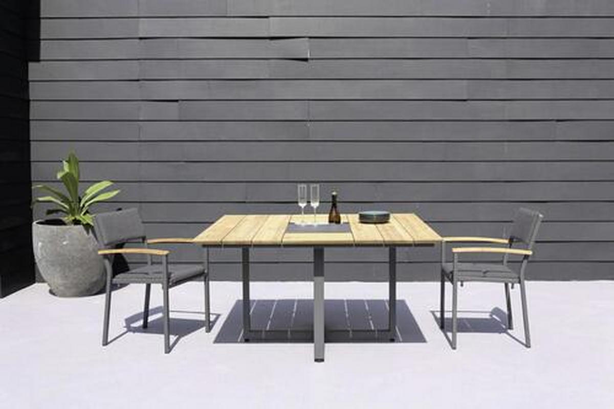 GARTENTISCH 140/140/75 cm  - Graphitfarben/Teakfarben, Design, Holz/Metall (140/140/75cm) - Zebra 