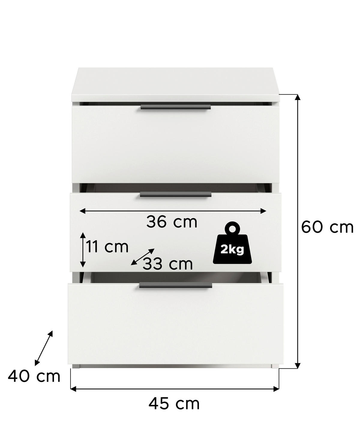 NACHTSCHRANK 45/60/40 cm  - Schwarz/Weiß, MODERN, Holzwerkstoff/Kunststoff (45/60/40cm) - MID.YOU