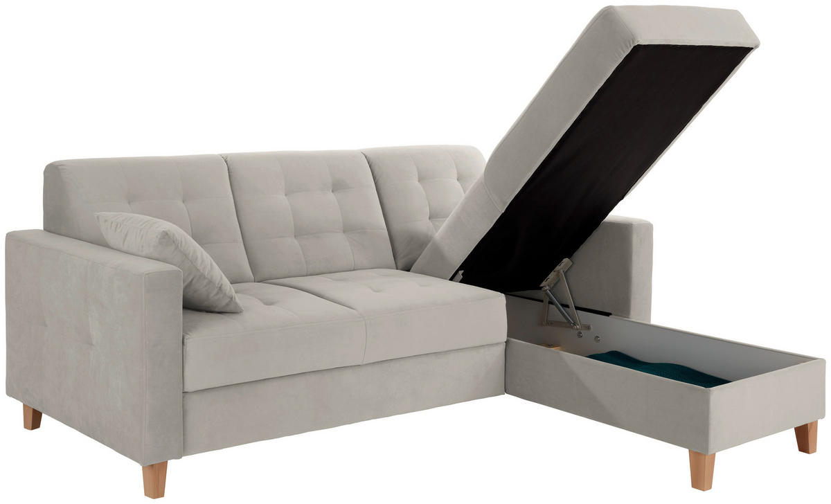 HÖRNSOFFA i sammet ljusgrå  - ljusgrå/naturfärgad, Design, trä/textil (231/160cm) - Livetastic