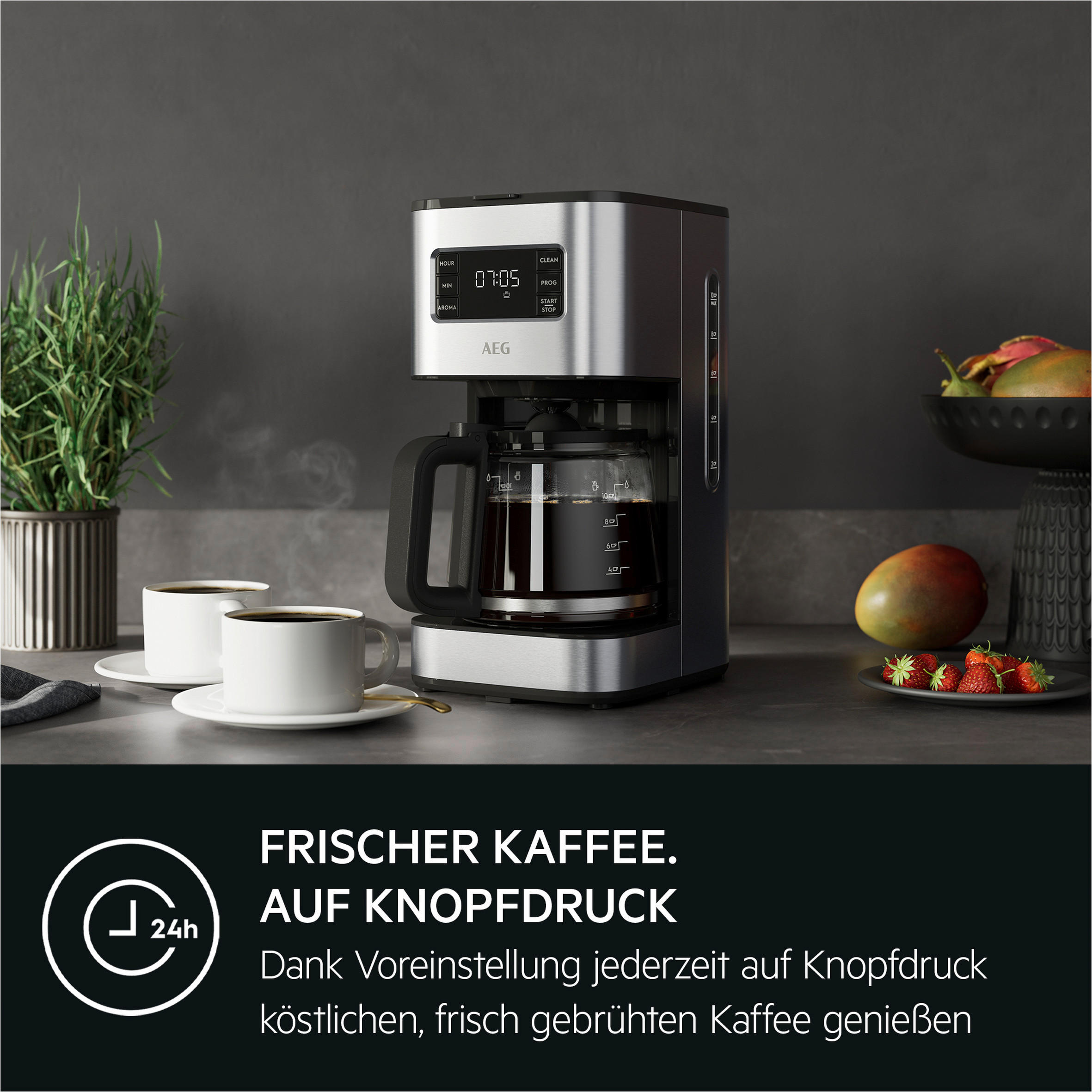 FILTERKAFFEEMASCHINE Deli 5 CM5-1-6AN  - Anthrazit, Basics, Glas/Kunststoff (24,7/33,8/17,4cm) - AEG