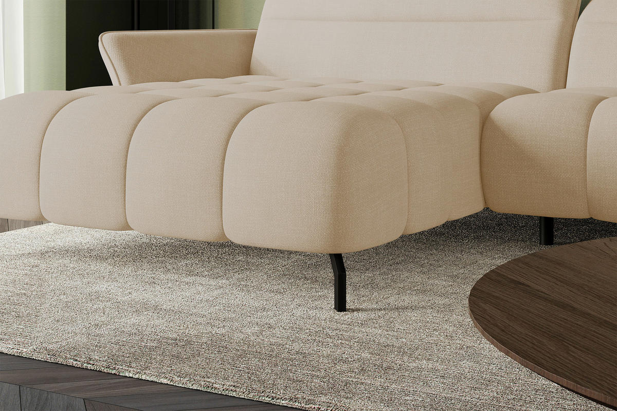 ECKSOFA Beige Flachgewebe Rücken echt, Kopfteilverstellung, Sitztiefenverstellung  - Beige/Schwarz, KONVENTIONELL, Textil/Metall (175/272cm) - Carryhome
