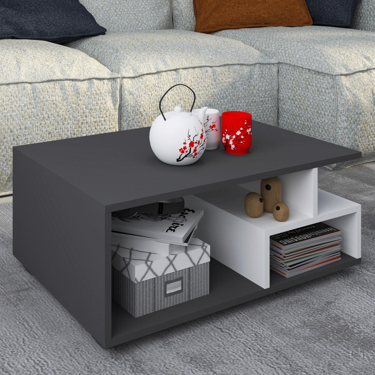 SOFFBORD i trämaterial  - vit/svart, Modern, trämaterial/plast (80/40/50cm) - MID.YOU