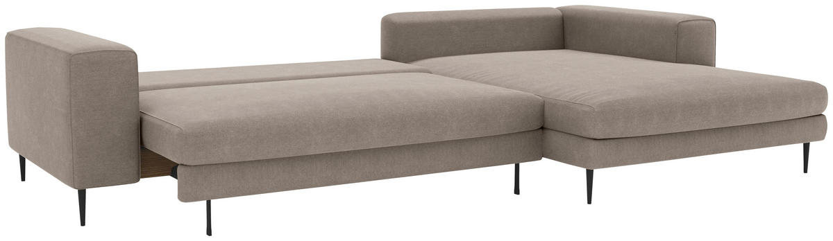 ECKSCHLAFSOFA in Struktur Taupe  - Taupe/Schwarz, Modern, Textil/Metall (295/170cm) - Trendmanufaktur