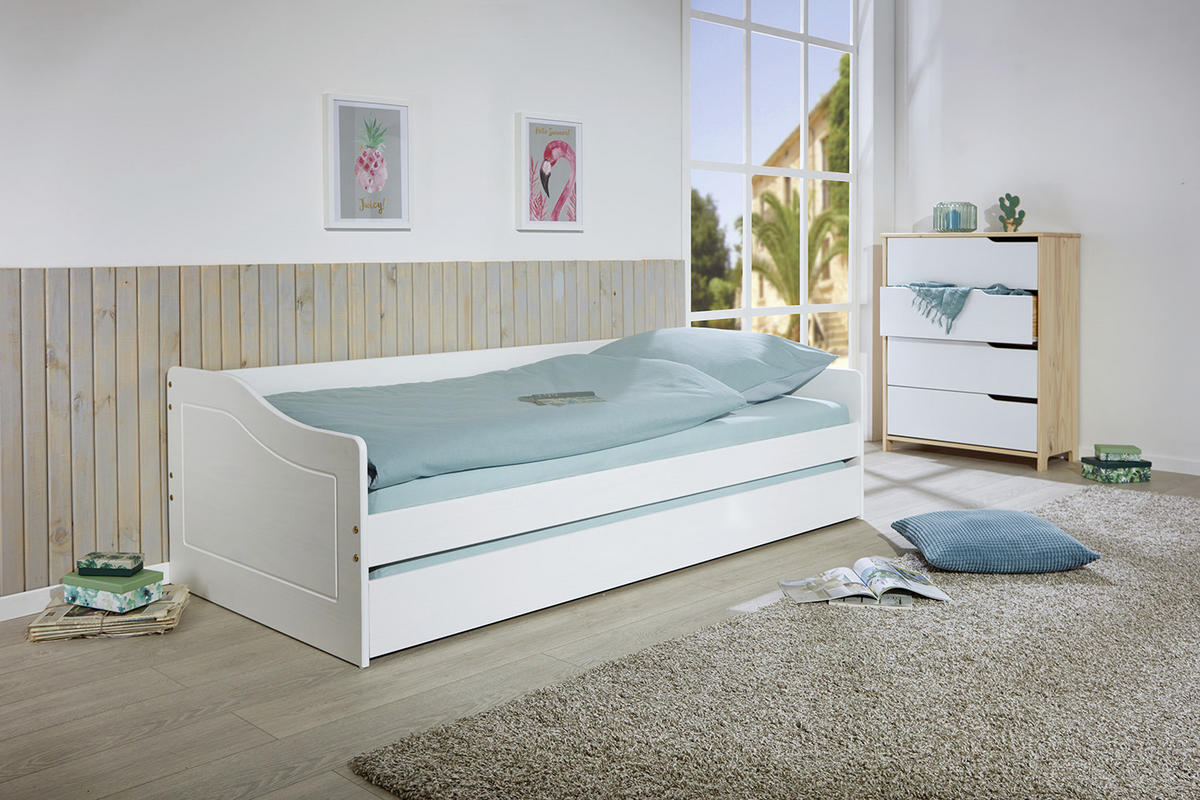 AUSZIEHBETT 90/200 cm Weiss  - Weiss, Romantik / Landhaus, Holz (90/200cm) - MID.YOU