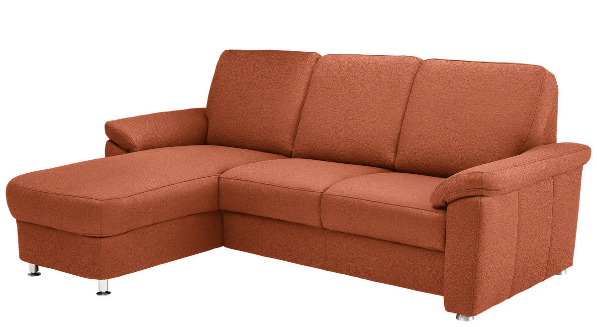 ECKSOFA in Flachgewebe Terracotta  - Chromfarben/Terracotta, Konventionell, Textil/Metall (163/220cm) - Beldomo System