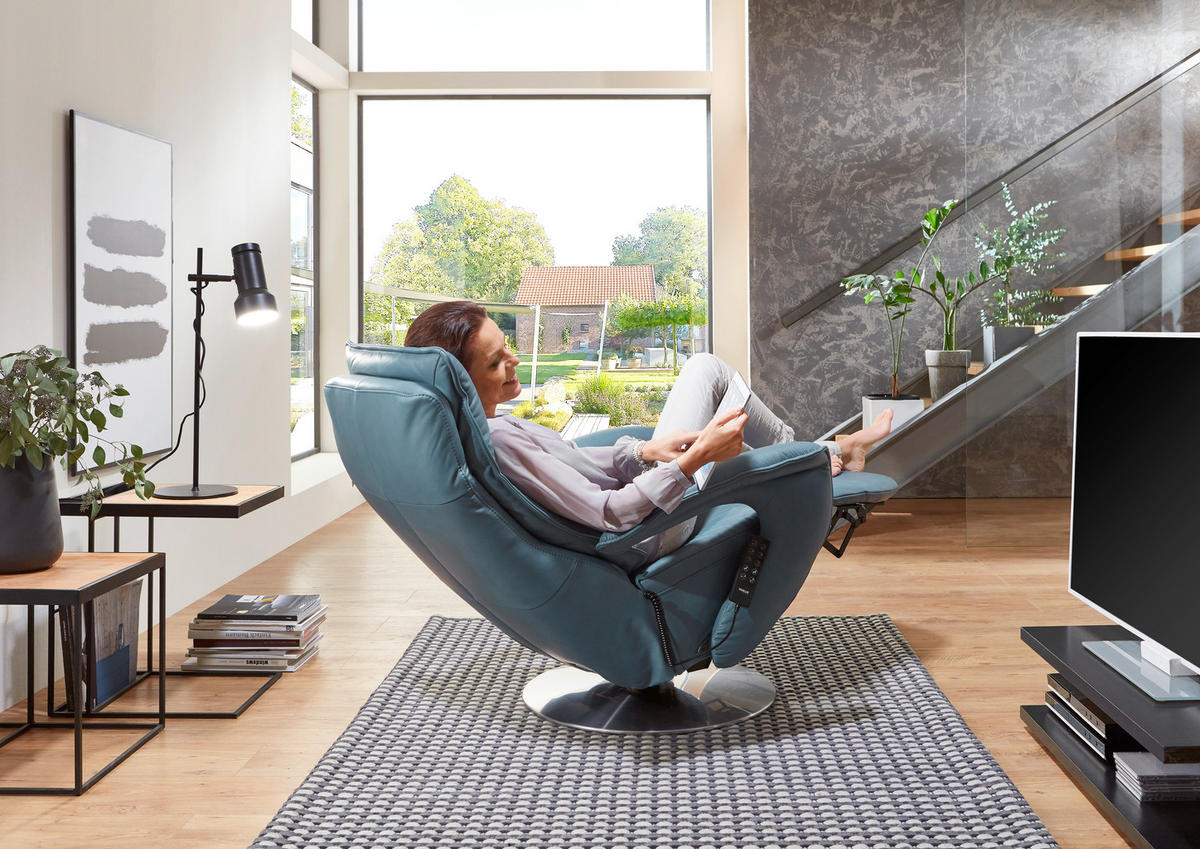 RELAX FOTEL - króm/kék, Design, bőr/fém (77/110/87cm) - Valdera