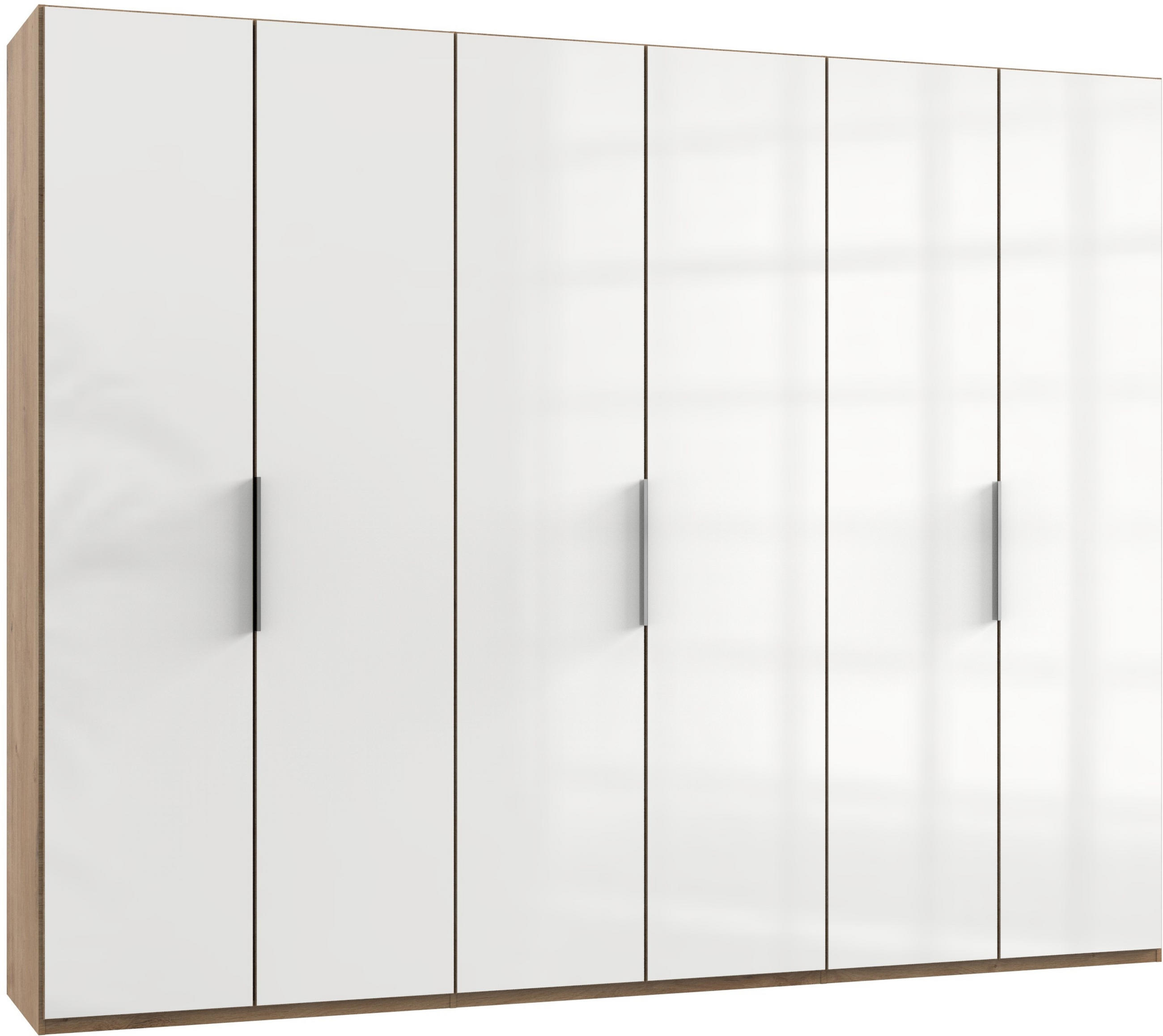 DREHTÜRENSCHRANK 300/236/58 cm 6-türig Weiß, Eichefarben  - Chromfarben/Eichefarben, MODERN, Glas/Holzwerkstoff (300/236/58cm) - MID.YOU