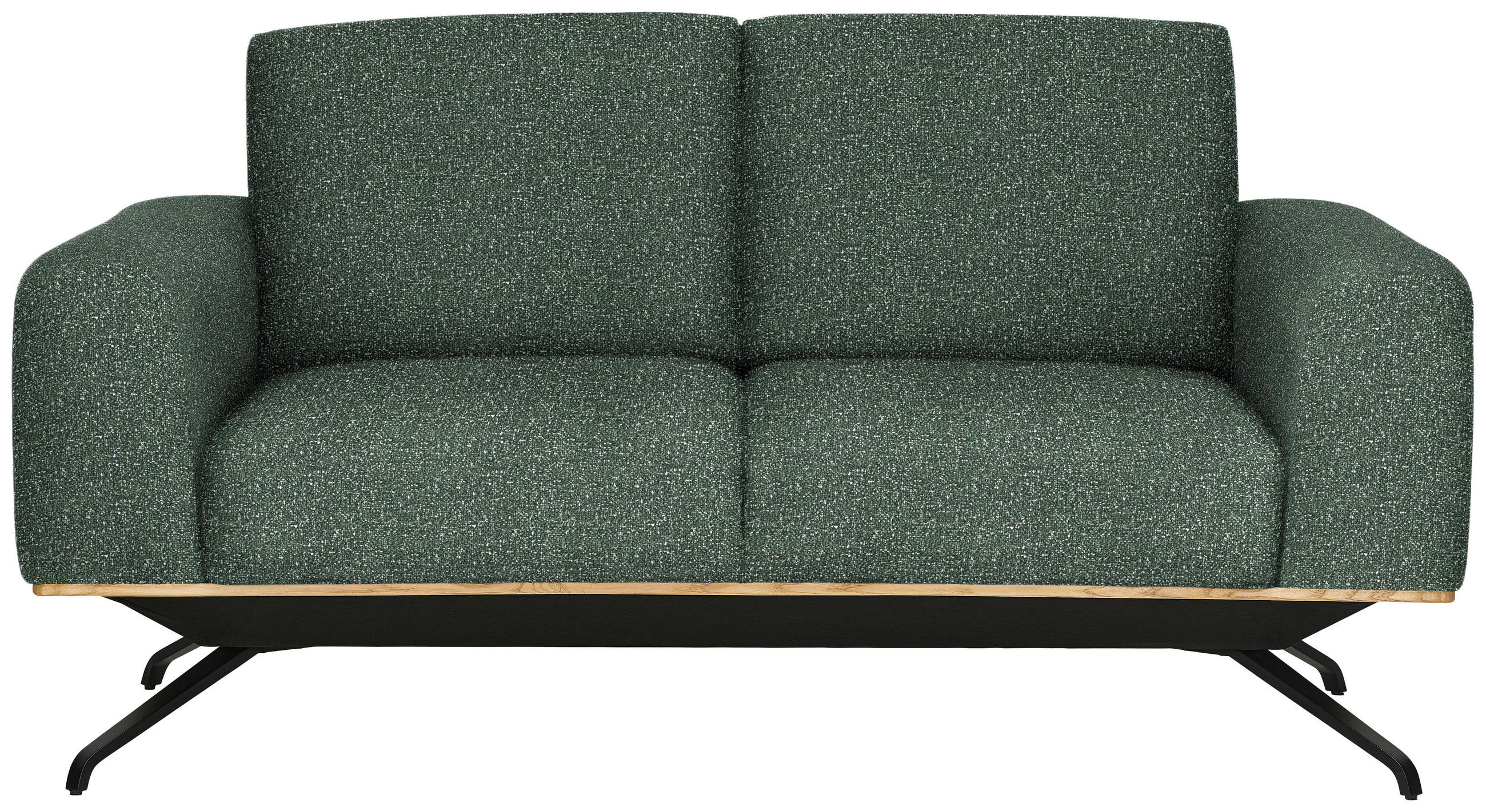 2-SITZER-SOFA in Struktur Grün  - Schwarz/Grau, Design, Holz/Textil (166/85-104/95cm) - Novel