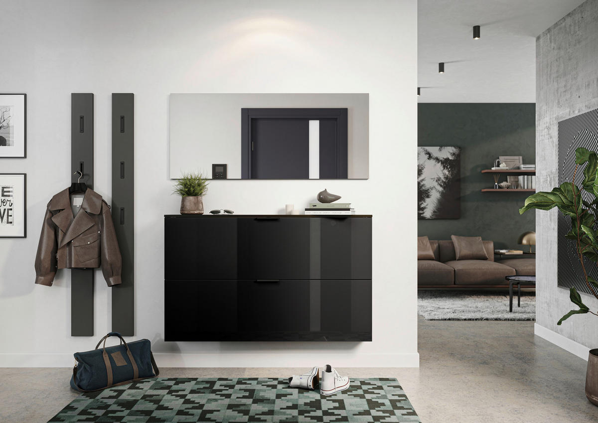 SCHUHSCHRANK Schwarz  - Schwarz, Design, Glas/Holzwerkstoff (140/85/19cm)