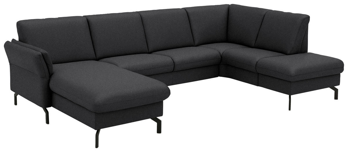WOHNLANDSCHAFT  in Flachgewebe Schwarz  - Schwarz, KONVENTIONELL, Textil/Metall (170/307/190cm) - Beldomo Comfort