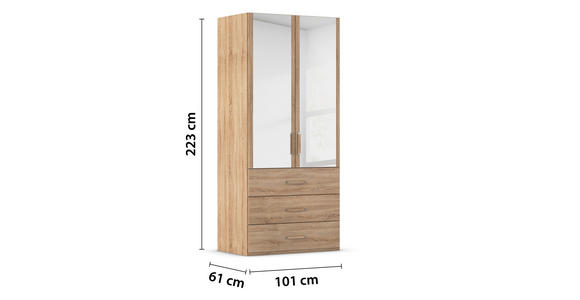 DREHTÜRENSCHRANK  in Sonoma Eiche  - Sonoma Eiche, Design, Glas/Holzwerkstoff (101/223/60cm) - Novel
