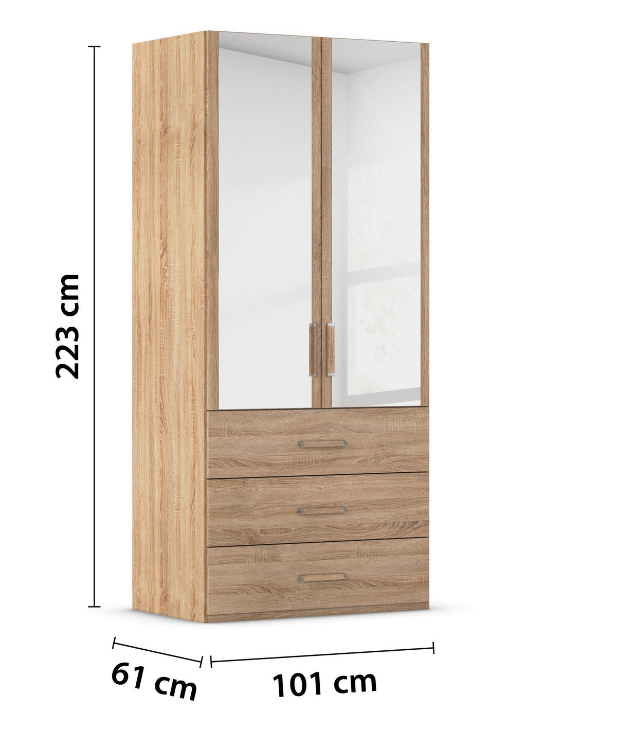 DREHTÜRENSCHRANK 101/223/60 cm 2-türig Sonoma Eiche  - Sonoma Eiche, Design, Glas/Holzwerkstoff (101/223/60cm) - Novel