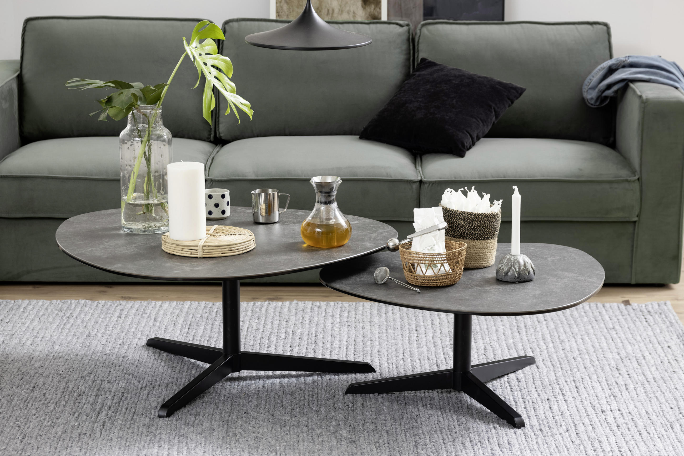 COUCHTISCH Glaskeramik 84/77/34 cm oval Schwarz  - Schwarz, Design, Glas/Metall (84/77/34cm) - Carryhome