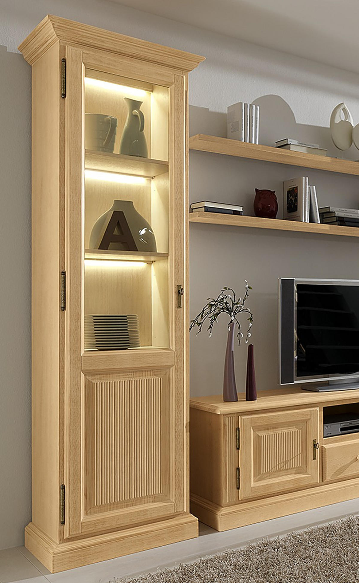 VITRINE in massiv Pinie Beige  - Beige, Design, Holz (65/217/47cm) - Livetastic