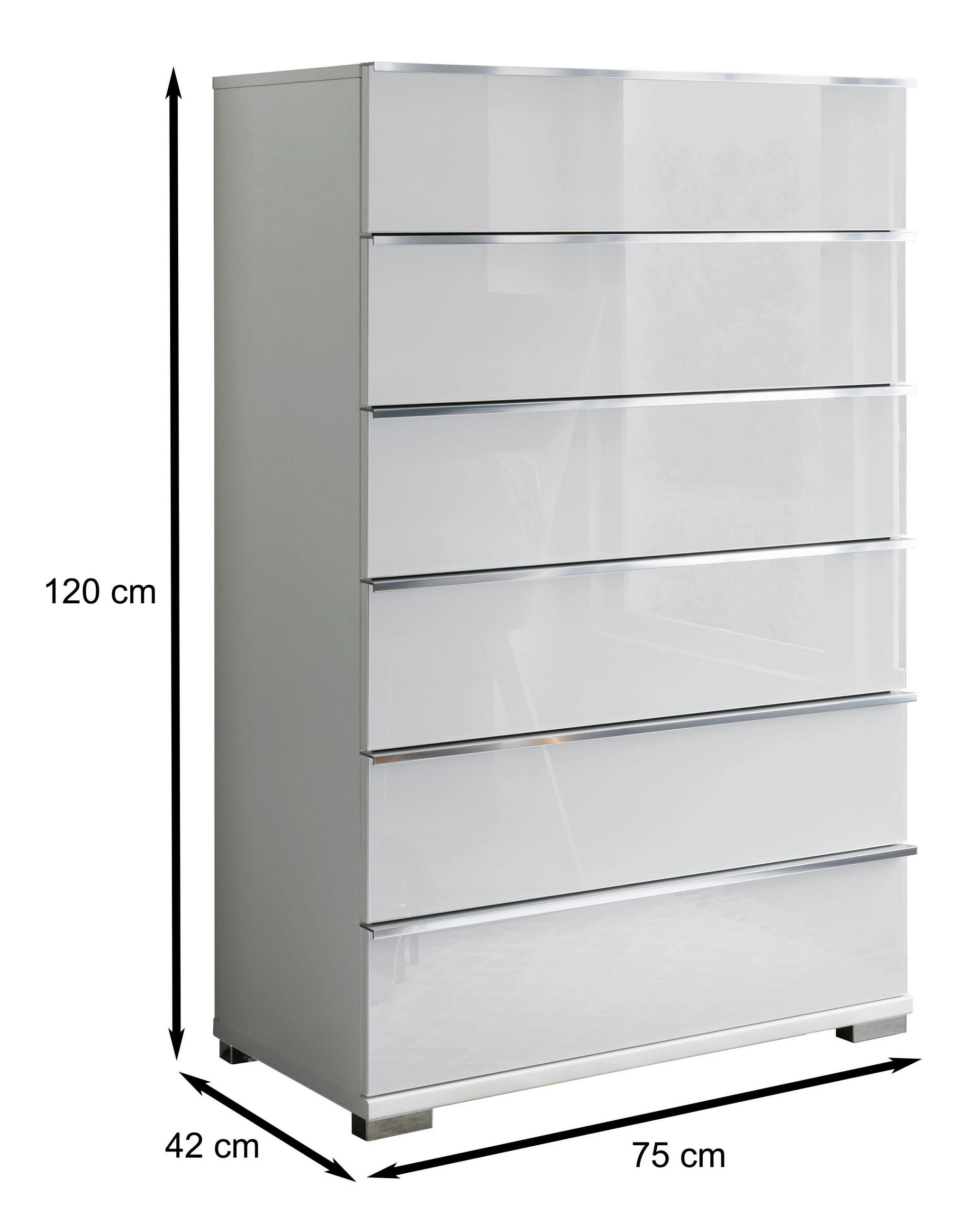 KOMMODE 75/120/42 cm  in Weiss  - Chromfarben/Weiss, Basics, Glas/Holzwerkstoff (75/120/42cm) - Venda