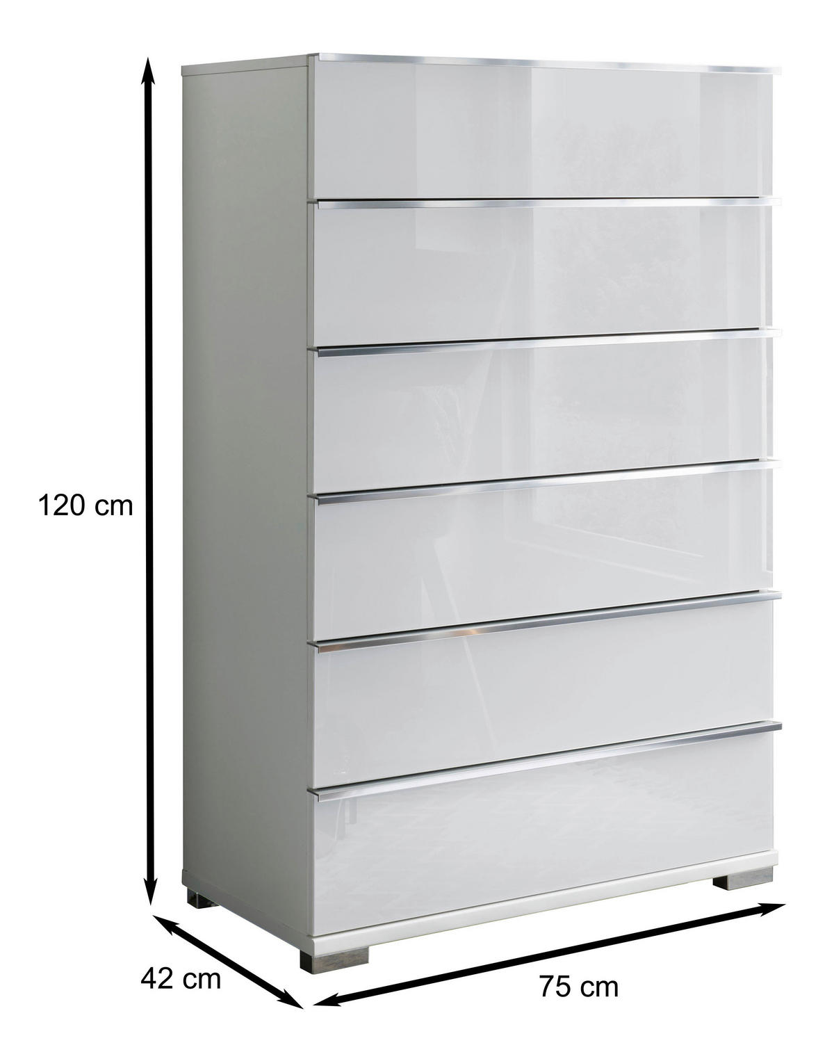 KOMMODE 75/120/42 cm  in Weiss  - Chromfarben/Weiss, Basics, Glas/Holzwerkstoff (75/120/42cm) - Venda