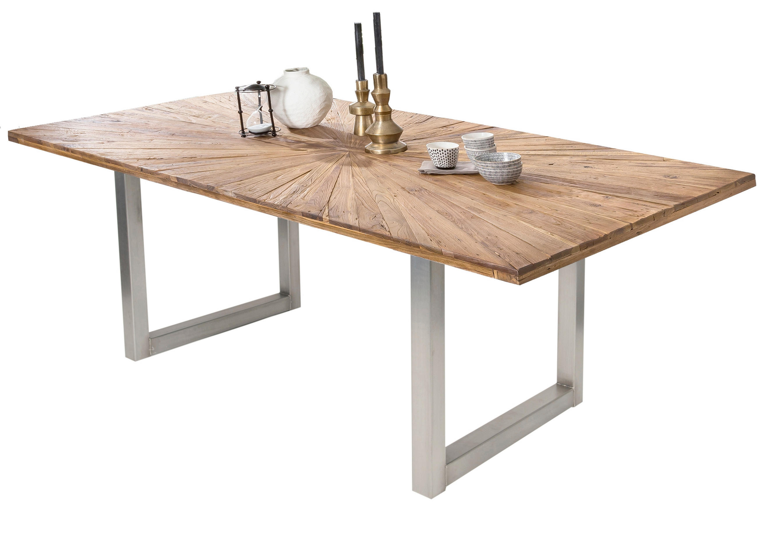 ESSTISCH 180/100/78 cm Echtholz  Holz, Metall rechteckig Naturfarben, Silberfarben  - Silberfarben/Naturfarben, MODERN, Holz/Metall (180/100/78cm) - MID.YOU