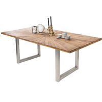 ESSTISCH 180/100/78 cm Echtholz  Holz, Metall rechteckig Naturfarben, Silberfarben  - Silberfarben/Naturfarben, MODERN, Holz/Metall (180/100/78cm) - MID.YOU