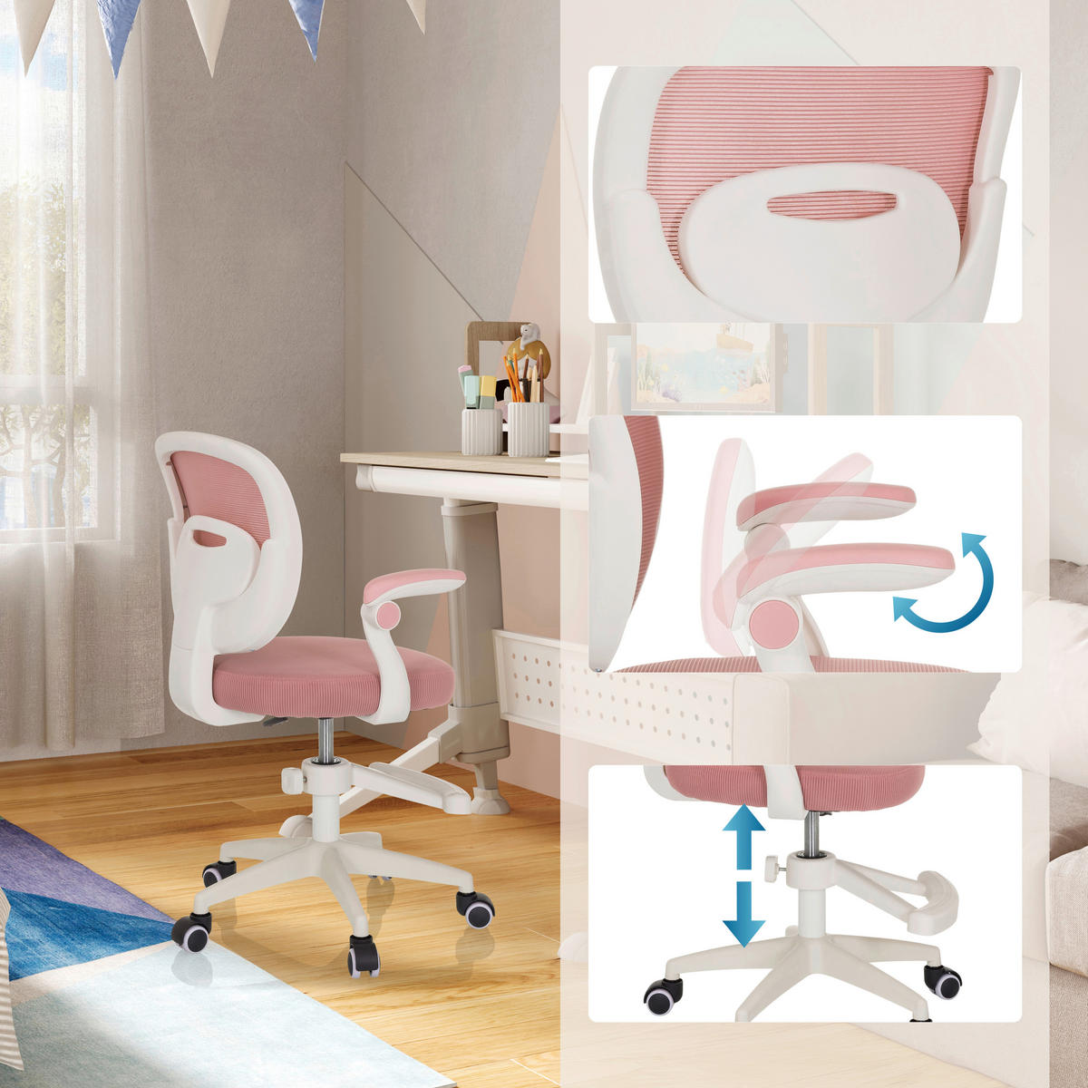 OTOČNÁ ŽIDLE PRO MLÁDEŽ, síťovina, růžová - bílá/růžová, Moderní, textil/plast (61/84-97/55cm) - MID.YOU