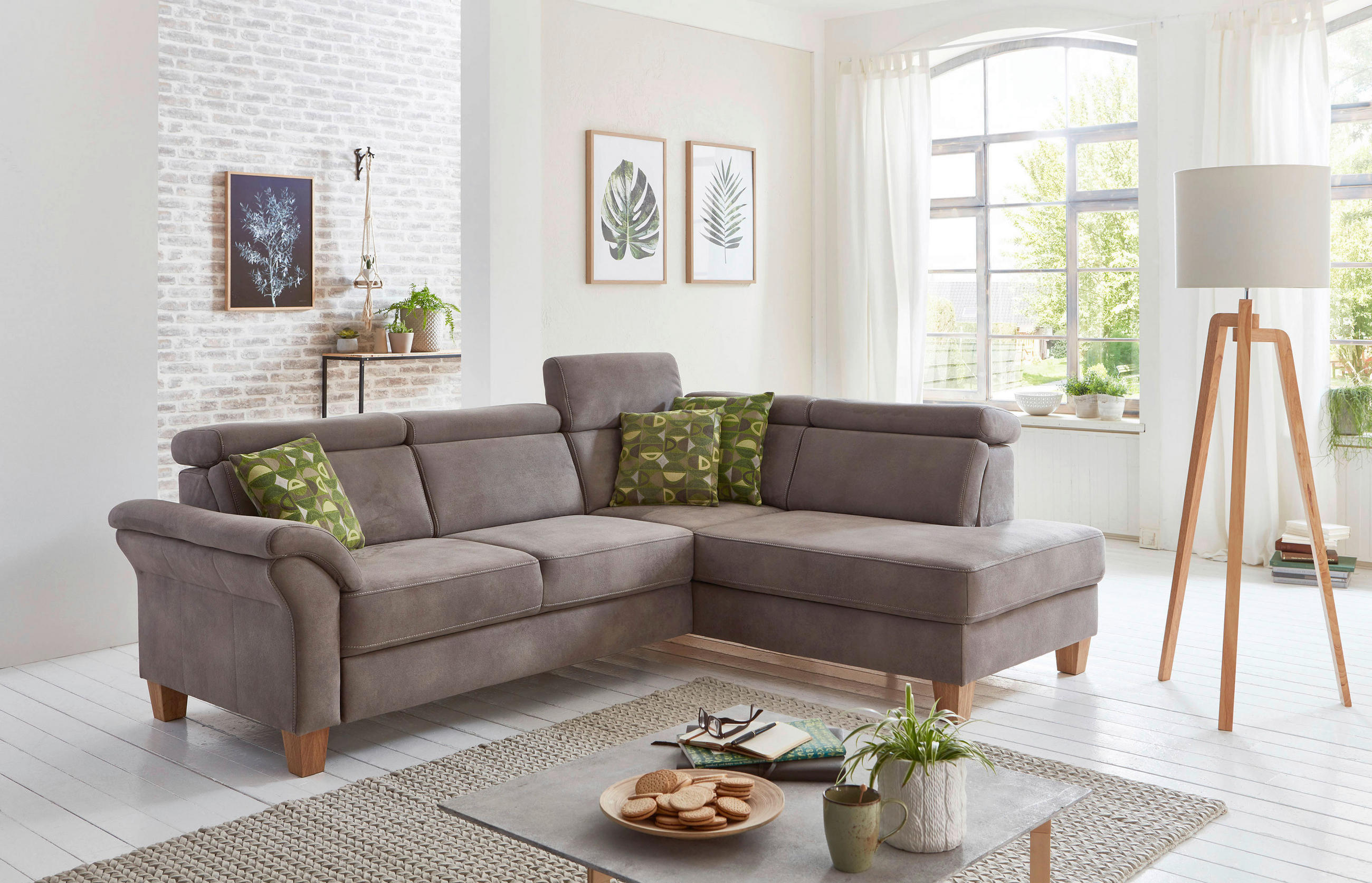 ECKSOFA Braun Mikrofaser Kopfteilverstellung  - Eichefarben/Beige, KONVENTIONELL, Holz/Textil (245/194cm) - Sit & More