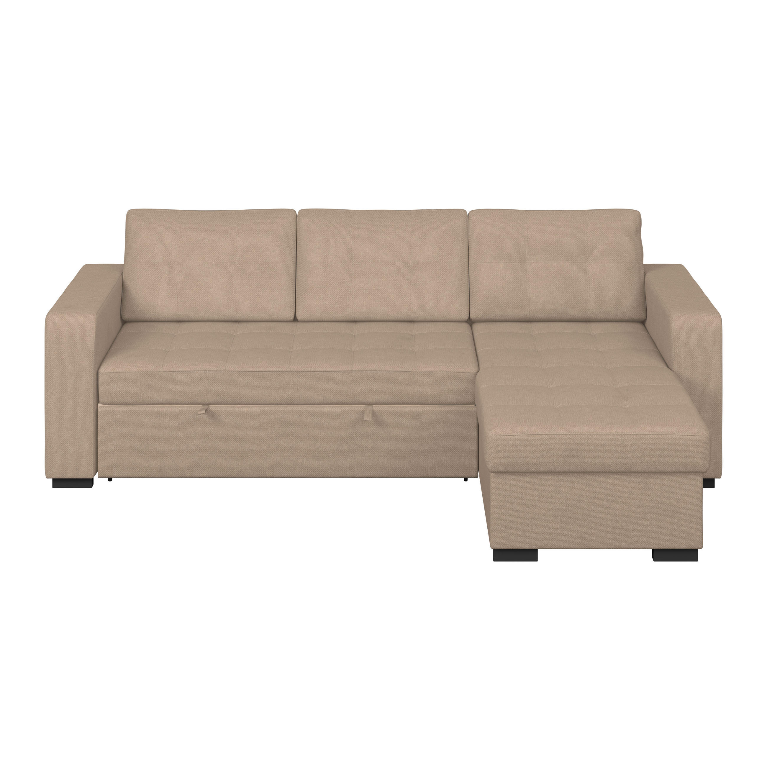 ECKSOFA TURIN Beige Mikrofaser, Struktur Rückenkissen, Bettkasten  - Beige/Schwarz, Trend, Textil/Metall (239/160cm) - MID.YOU