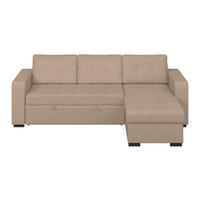 ECKSOFA TURIN Beige Mikrofaser, Struktur Rückenkissen, Bettkasten  - Beige/Schwarz, Trend, Textil/Metall (239/160cm) - MID.YOU