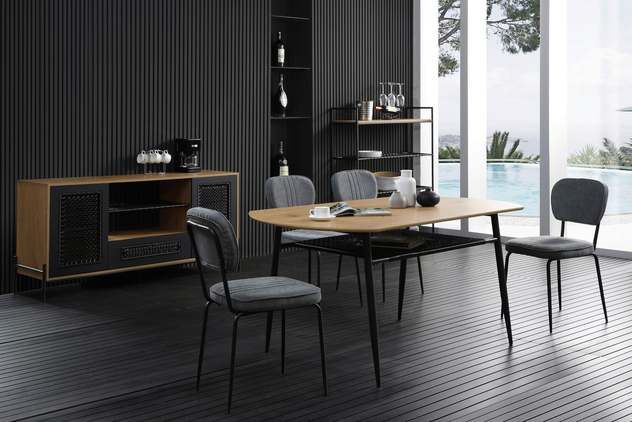 SIDEBOARD  in 164/76/43 cm  - Schwarz/Naturfarben, Design, Holzwerkstoff/Kunststoff (164/76/43cm) - Livetastic