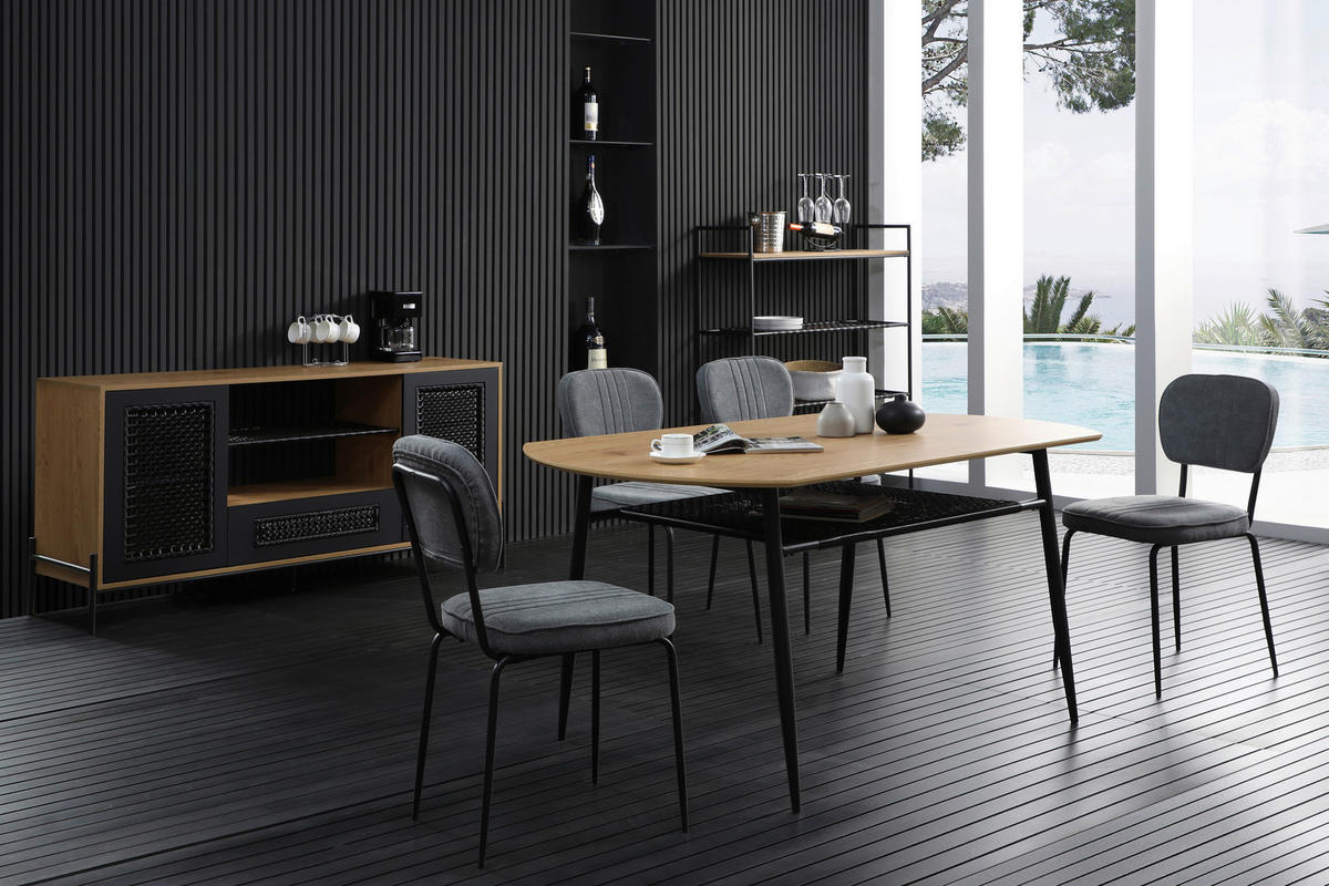 SIDEBOARD  in 164/76/43 cm  - Schwarz/Naturfarben, Design, Holzwerkstoff/Kunststoff (164/76/43cm) - Livetastic