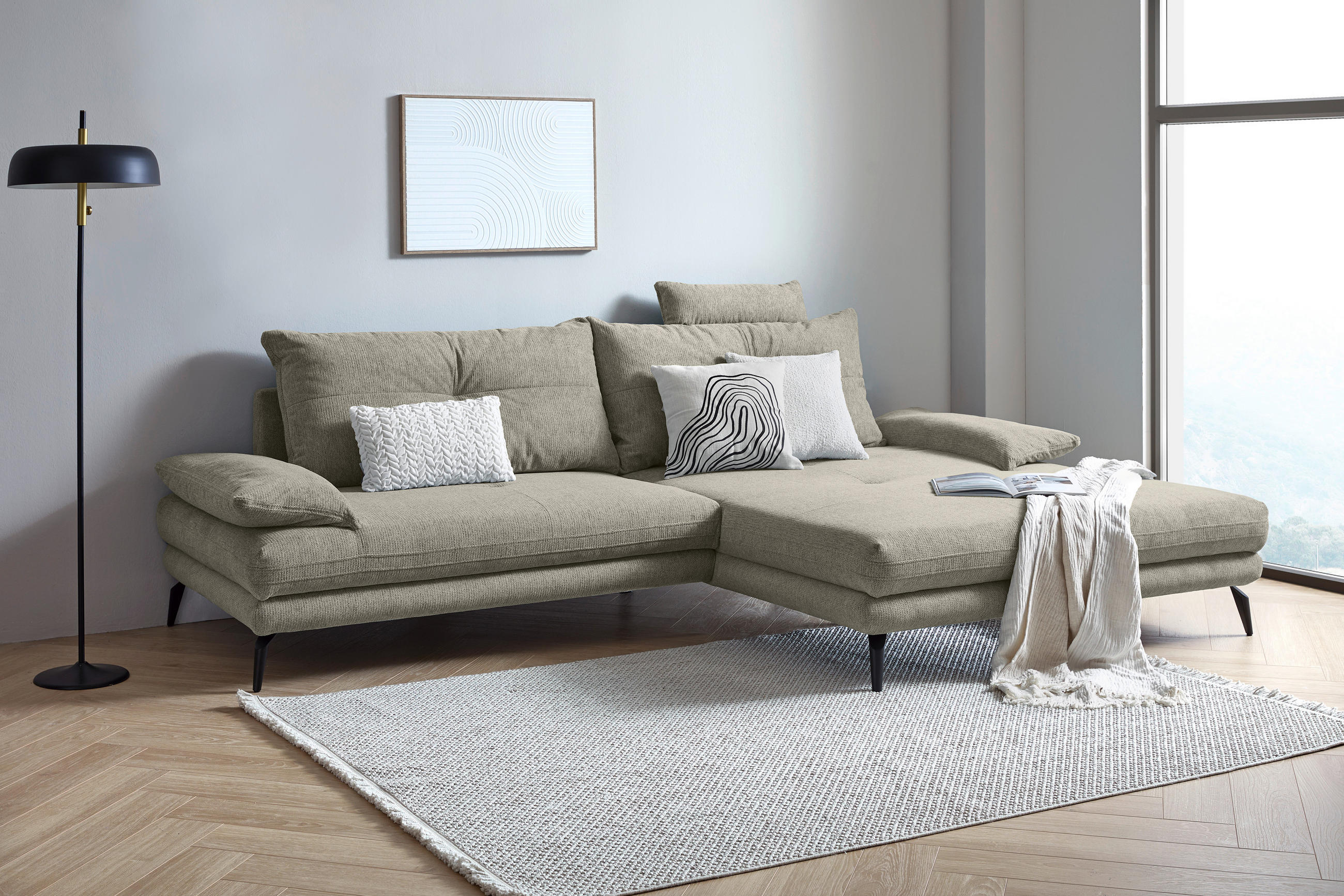 HÖRNSOFFA i flatväv taupe  - svart/taupe, Klassisk, metall/textil (294/176cm) - MID.YOU