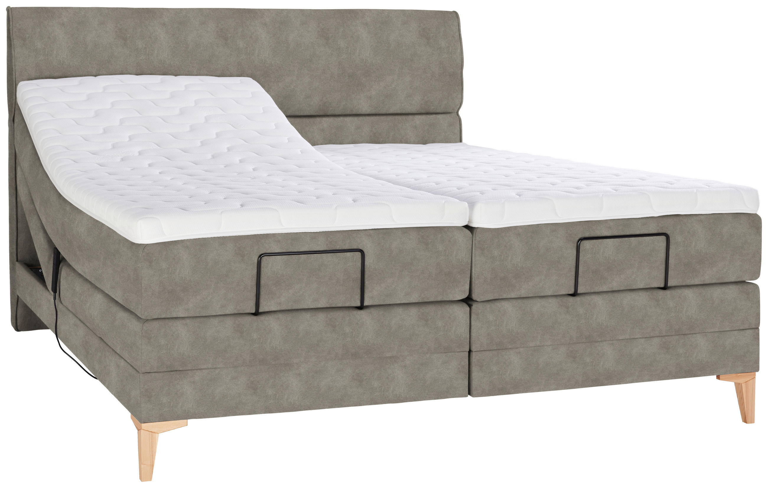 BOXSPRINGBETT 180/200 cm  in Hellgrau  - Eichefarben/Hellgrau, Konventionell, Holz/Textil (180/200cm) - Voleo