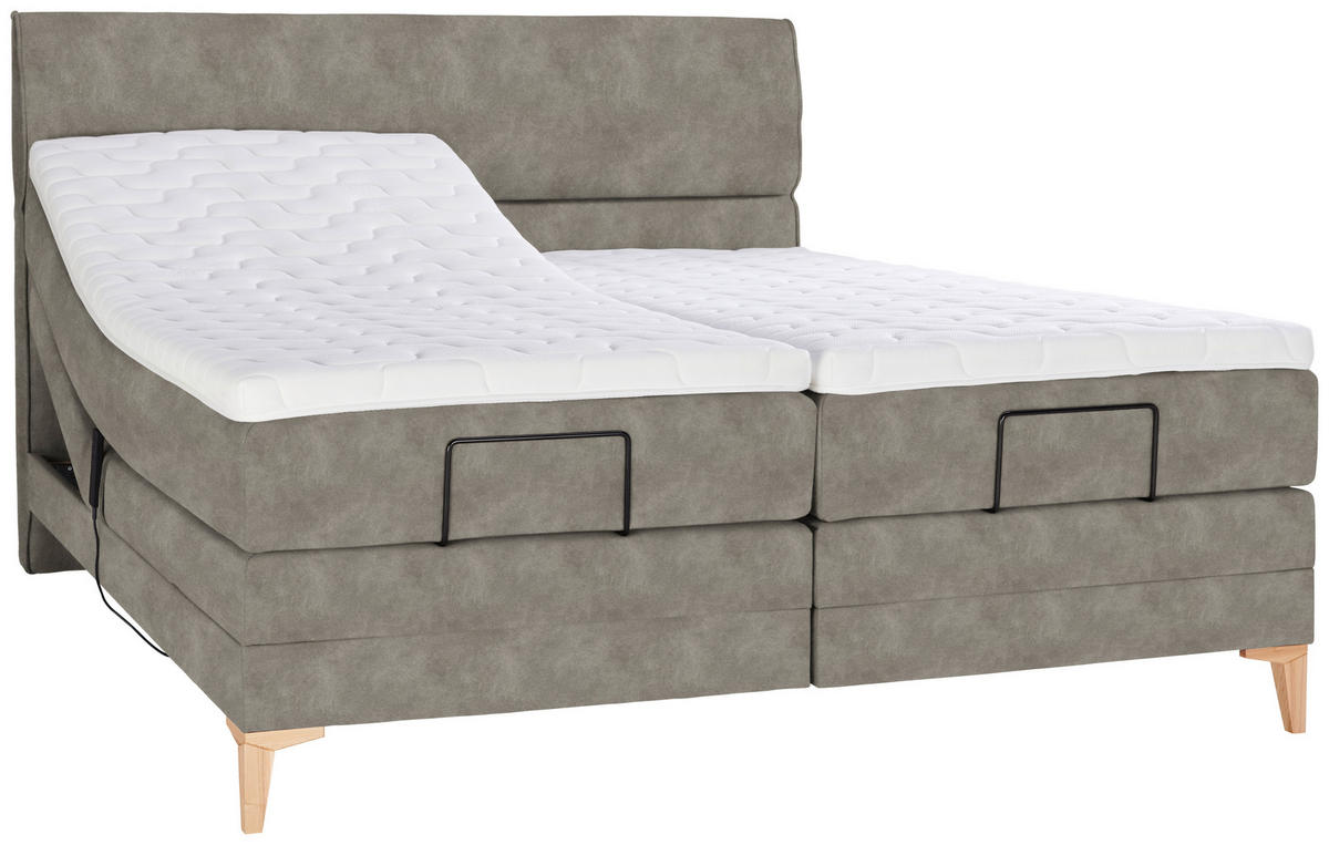 BOXSPRINGBETT 160/200 cm  in Hellgrau  - Eichefarben/Hellgrau, KONVENTIONELL, Holz/Textil (160/200cm) - Voleo