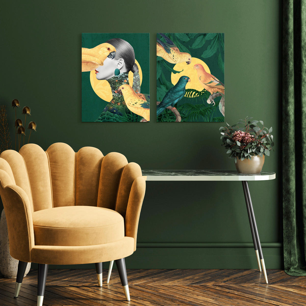 BILDERSET 2x32/42 cm  - Gelb/Grün, Basics, Holz/Textil (2x32/42cm)