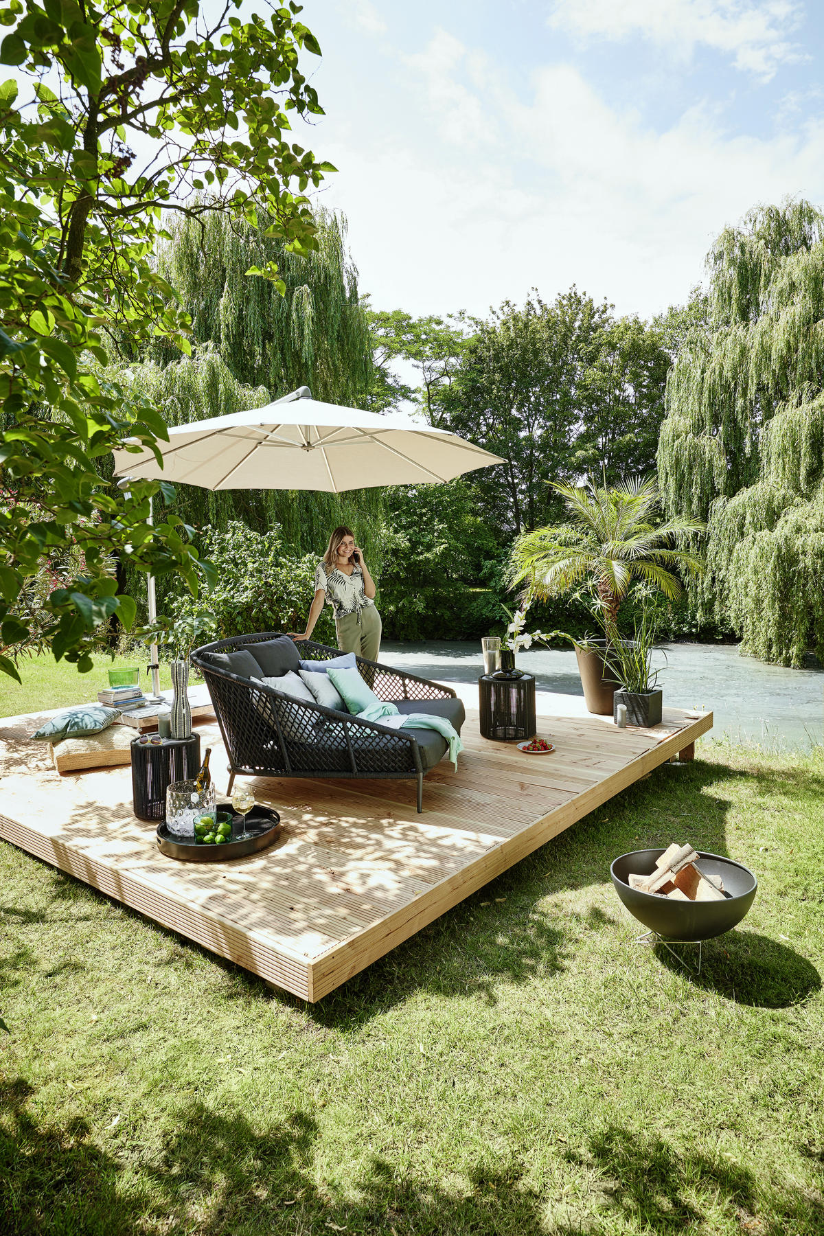 GARTENBEISTELLTISCH 43/43/46 cm Textil  - Anthrazit/Grau, Design, Textil/Metall (43/43/46cm) - Musterring