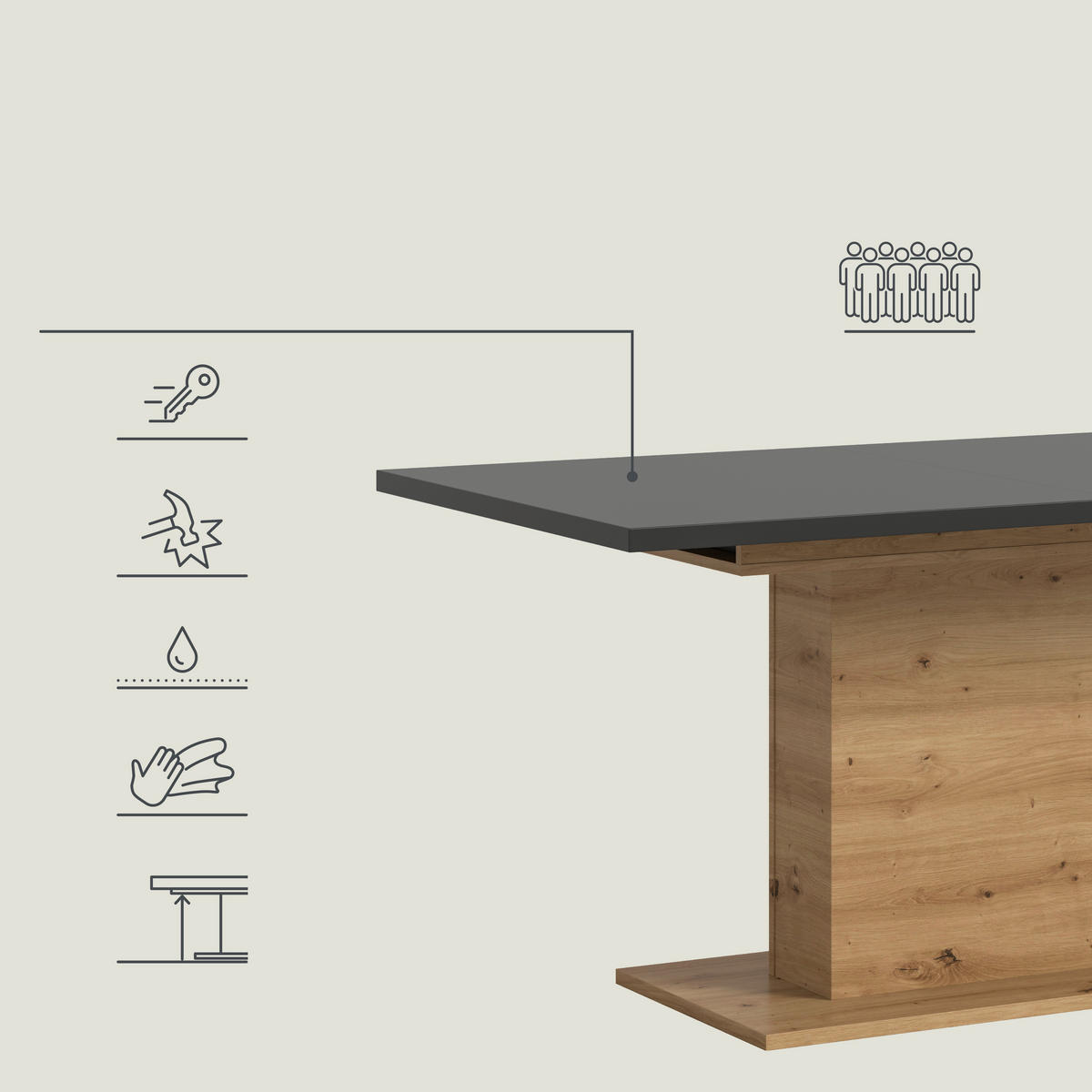 AUSZIEHTISCH Grau rechteckig  ausziehbar  - Eiche Artisan/Grau, KONVENTIONELL, Holzwerkstoff (150-190/90/76cm) - MID.YOU