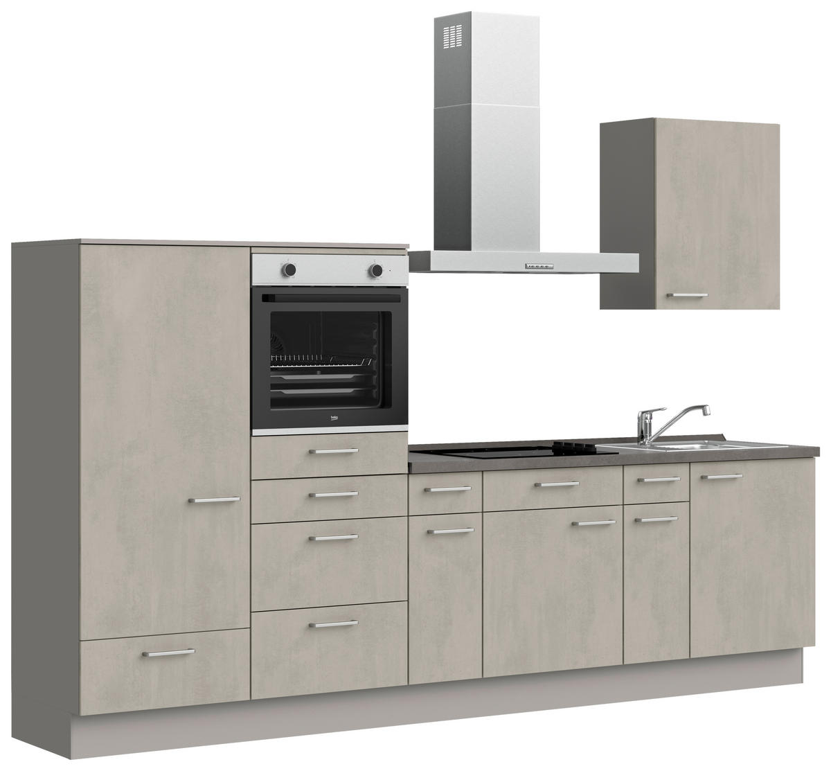KÜCHENBLOCK 300 cm   in Grau, Schieferfarben  - Schieferfarben/Edelstahlfarben, MODERN, Holzwerkstoff/Metall (300cm) - Nobilia