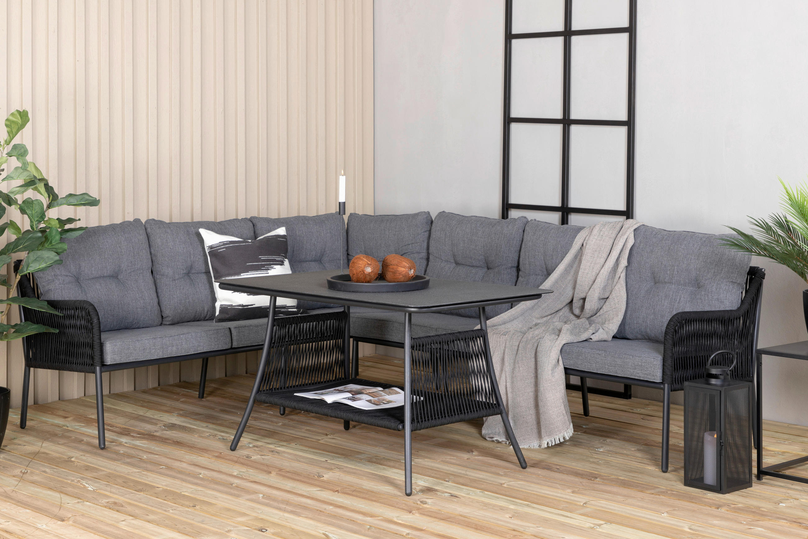 DINING-LOUNGESET 173/196 cm Stahl  - Schwarz, KONVENTIONELL, Metall (173/196cm) - Gardenson