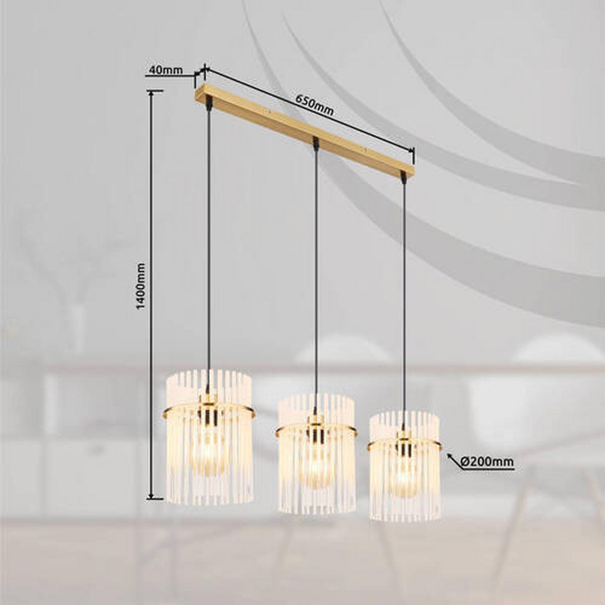 HÄNGELEUCHTE 80/20/140 cm    - Goldfarben, Design, Glas/Metall (80/20/140cm) - Globo
