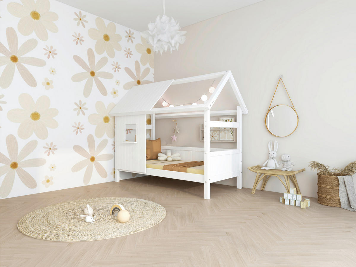 HAUSBETT 90/200 cm,  in Weiß, Rollrost  - Weiß, MODERN, Holz (90/200cm) - Chameo
