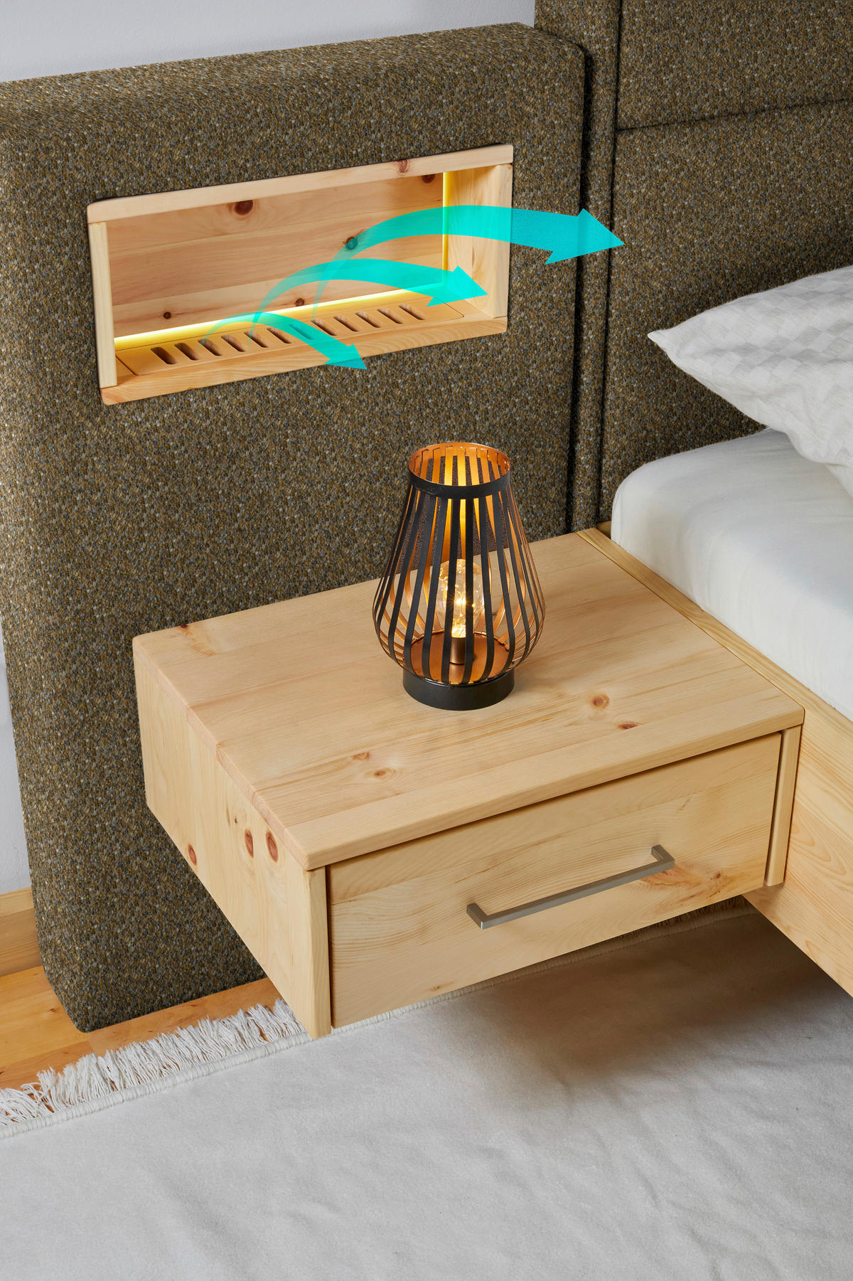 BOXSPRINGBETT 180/200 cm  in Eichefarben, Olivgrün  - Eichefarben/Olivgrün, Natur, Holz/Textil (180/200cm) - Valnatura