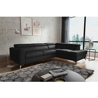 ECKSOFA MONDO in Lederlook Echtleder Schwarz  286/208 cm  - Chromfarben/Schwarz, Design, Leder/Textil (286/208cm) - Livetastic