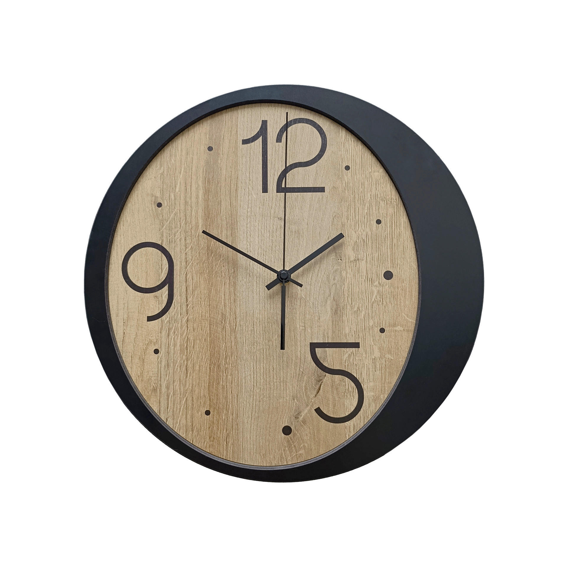 WANDUHR Schwarz, Eichefarben  - Eichefarben/Schwarz, Basics, Holz/Kunststoff (36cm)