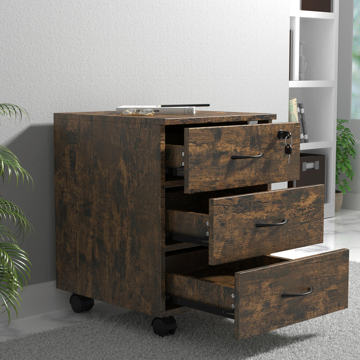 ROLLCONTAINER 40/54/44 cm  - Eiche dunkel/Schwarz, Design, Holzwerkstoff/Kunststoff (40/54/44cm) - MID.YOU